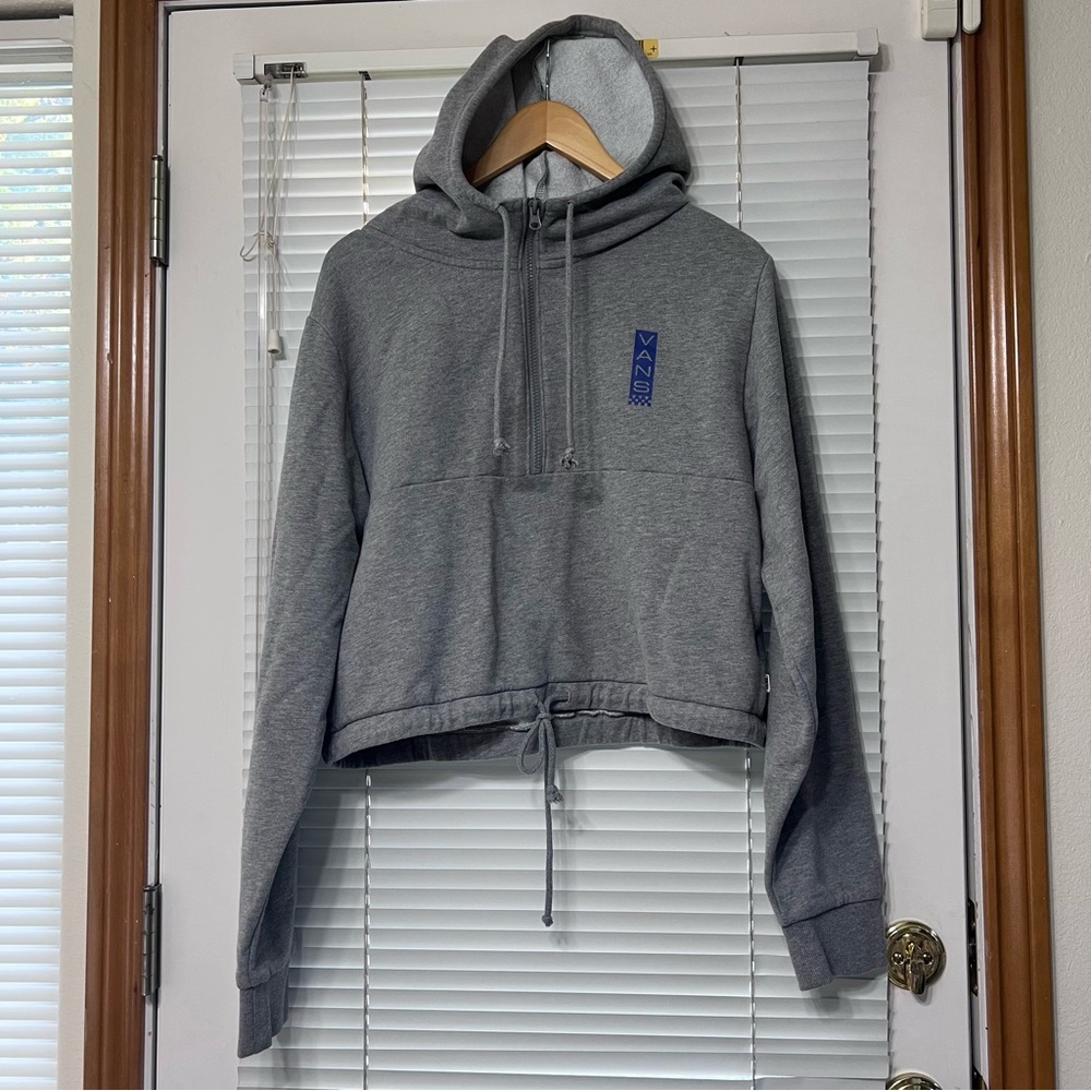 VANS Women’s Girls Heather Gray Cropped Hoodie Sweatshirt with Blue Logo Size XL